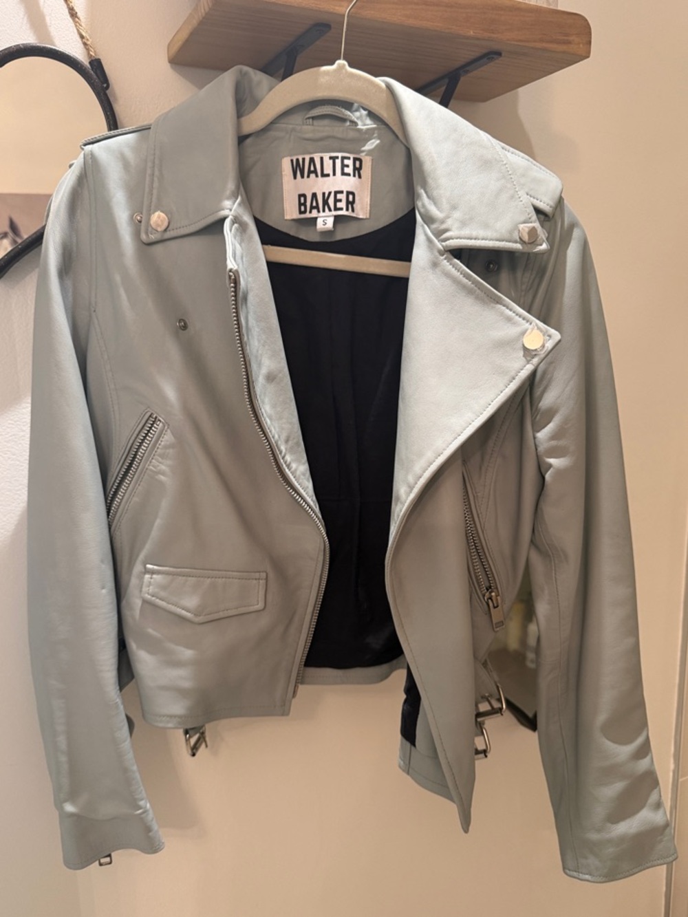 Walter Baker Pale Sage Leather Moto Jacket